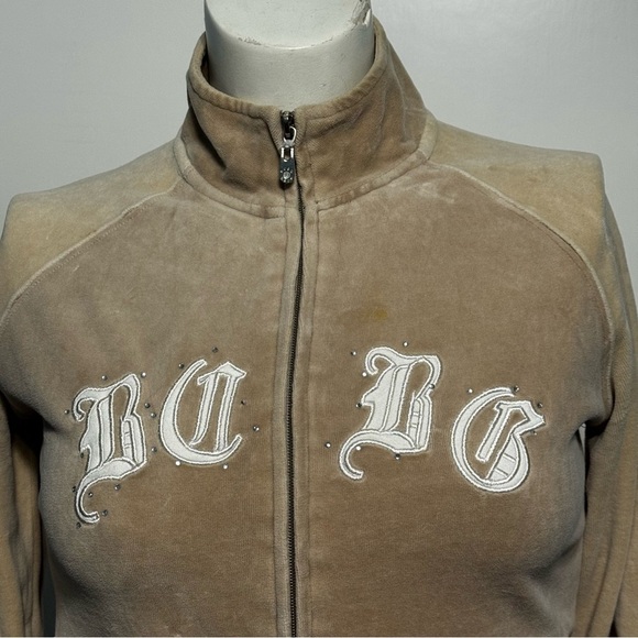 BCBG Max Azria Women's Vintage Y2K velour jacket beige 2 way zipper large GUC - Picture 7 of 16